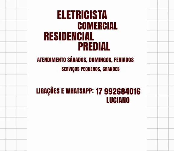 Eletricista luciano,residêncial,predial,todo dias,sábados, domingos