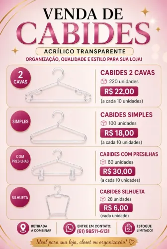 Cabides de acrílico vendo avulso 