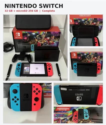 ? Nintendo Switch Original 32GB + 256GB - Completo com Caixa e Acessórios