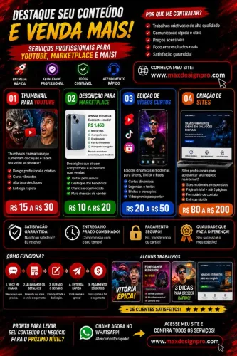 ?Faço serviços como criação de site,Descrição para venda, Edição de vídeo profissional