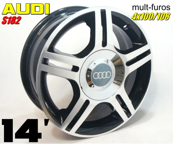 Roda aro 14 S182 Audi preta com diamantado muti furos 4x100 e 4x108 jogo