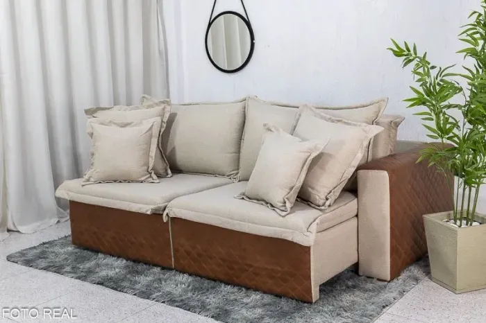 Sofá Retrátil Reclinável Sem Caixa 2.20m Corino Linho Bege rf544