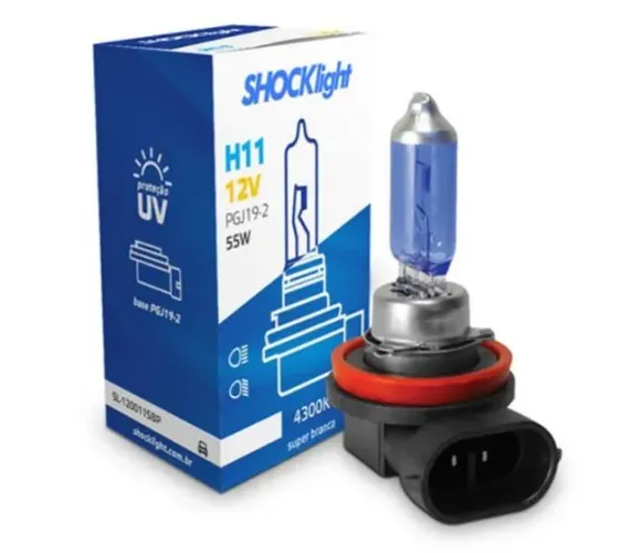 lâmpada halógena super branca H11 12V 55W PGJ19-2 Shock Light