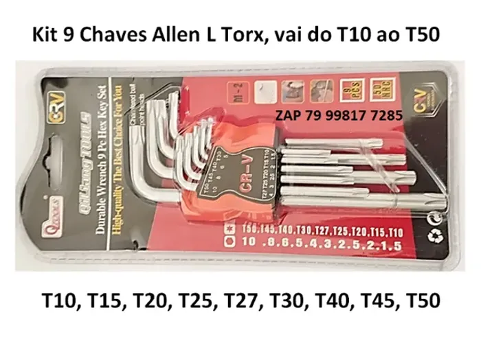 Jogo 9 chaves Torx L vai do T10 A T50