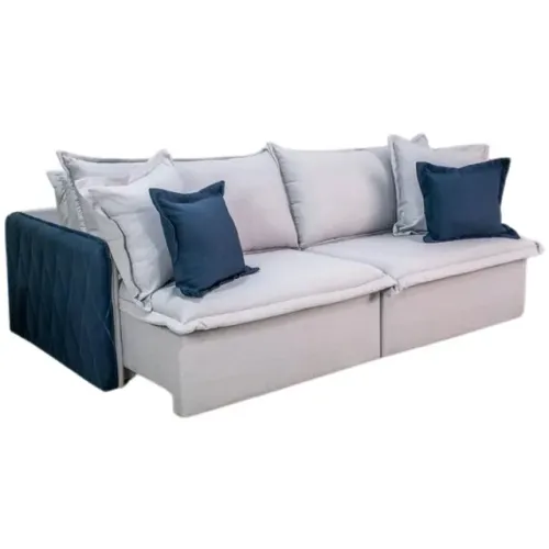 Sofá Cama Retrátil 2,20 m Veludo Marfim/Azul tt54