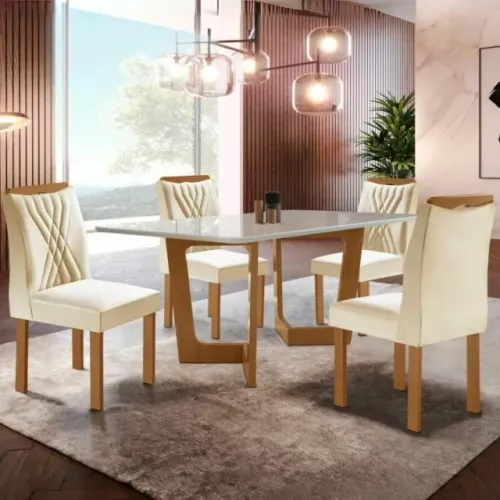 Mesa Dubai 120x90 com 4 Cadeiras Lisboa - Cel Móveis