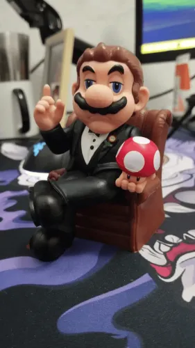 Estátua Colecionável Mario Don Vito Corleone com Cogumelo: Super Mario Bros O Poderoso Che