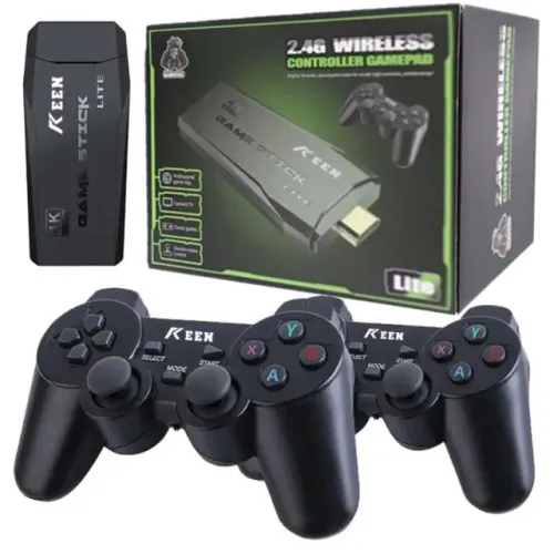 Video Game Stick 4k 10.000 Jogos Retrô e 2 Controles S/ Fio Preto