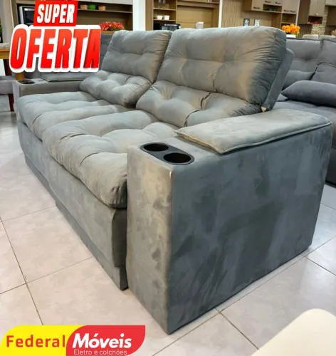 Sofá 2,05m Retrátil Porta Copos e USB embutidos - Lançamento - Oferta