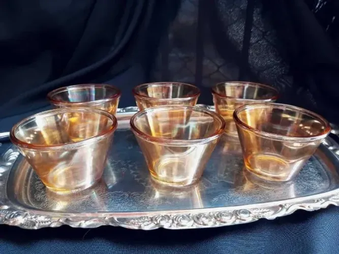 6 taças antigas para sobremesa em carnival glass antiguidade