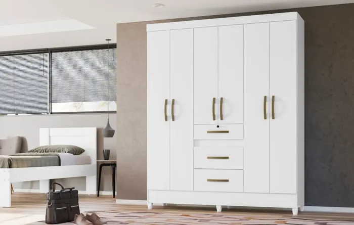Guarda-Roupa Branco 6 Portas com Gavetas Oferta t53