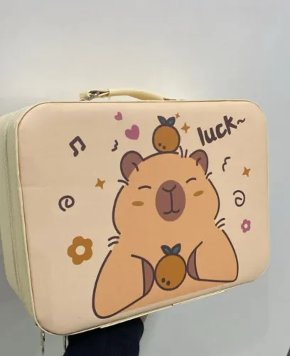 Capivara Papelaria Fofa Maleta de Estudos -Kit Escolar Com Acessórios -Adesivos -Canetas