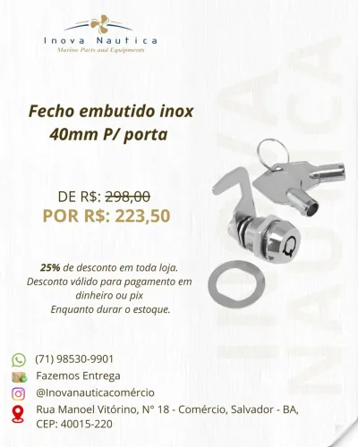 Fecho embutido inox 40mm P/ porta