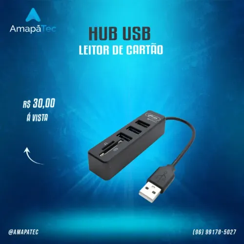Hub USB  3 Portas com Leitor de cartão