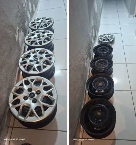 JOGO DE RODAS DE FERRO 14 FORD 4x108 COM CALOTAS..