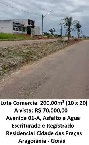 Leia a descrição: Lote Comercial 200,00m² (Avenida 01-A) Residencial Cidade das Praças