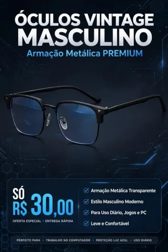 Óculos Vintage de Armação Metálica, Adequado para Uso Diário, Jogos e Trabalho no pc gamer