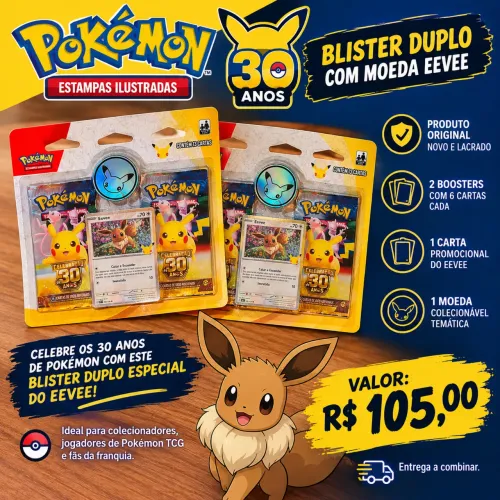 Pokemon 30 anos Blister Duplo com Moeda Eevee