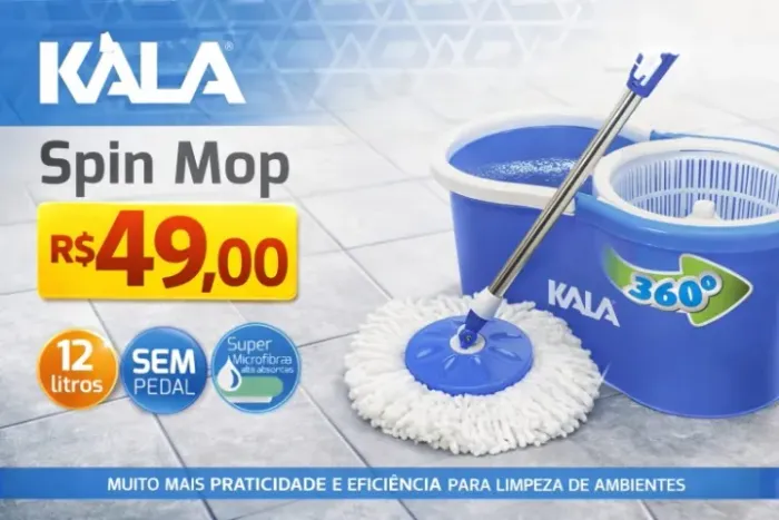 Mop Balde Cesto Giratório Escovão Microfibra Lavável 6l Kala