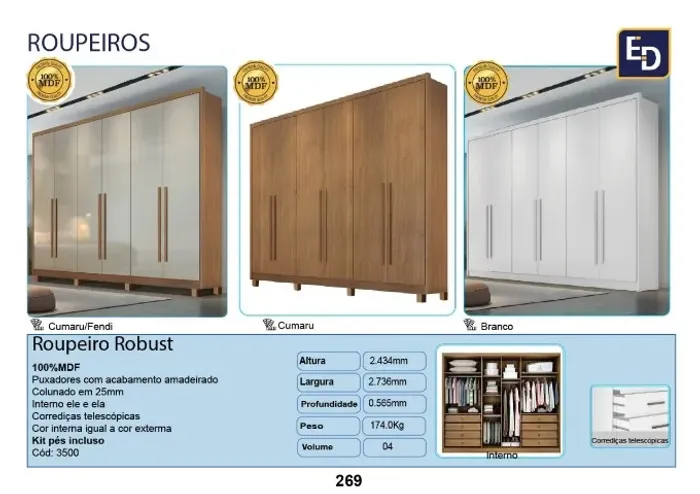 Roupeiro Robust 100%MDF c/pés