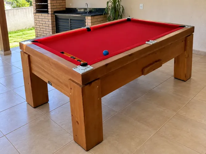 Mesa de Sinuca em Madeira Maciça - Completa com Acessórios