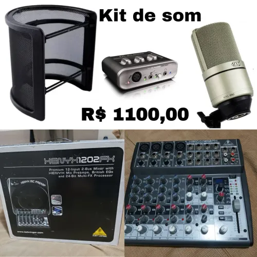 Kit mesa de som e microfone profissionais