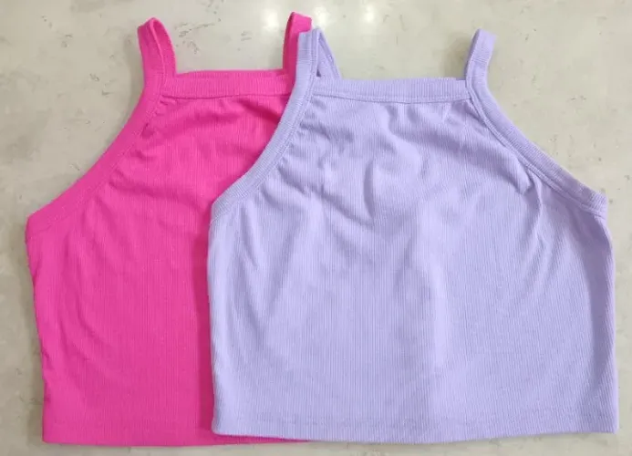 kit 2 Regatas caneladas cropped SHEIN Lilás Lavanda e Rosa pink tam S (P) Usadas