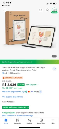 XP-PEN Magic Note Pad MNP109S 10,9? 6GB 128GB Android 14 - Prata