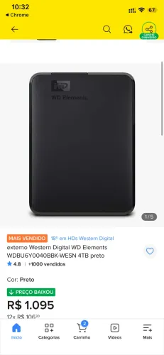 Hd externo wd 4tb USB 3.0
