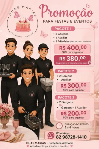 Serviços garçom auxiliar fritadeira para festa e eventos 