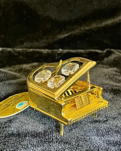 ? ? Raridade Importada: Miniatura Piano de Cauda Ouro 24K e Cristais Swarovski