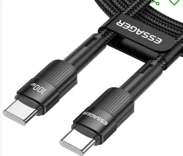 Cabo Essager tipoC USB-C para USB-C 2.0M Nylon 100W EXCTT1-XCA01 Preto