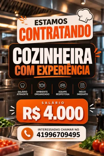 VAGA DE EMPREGO, COZINHEIRA