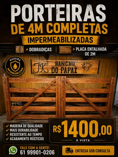 Kit porteira de 4m completas + placa entalhada