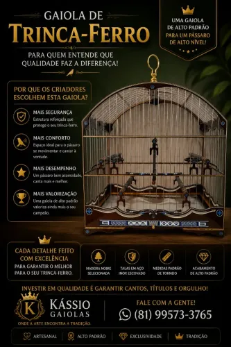 GAIOLA DE TRINCA FERRO SUPER LUXO MODELO COLONIAL