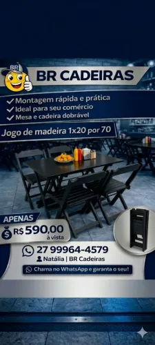 jogo de mesa madeira 1,0 por 70 c/ 4 cadeiras