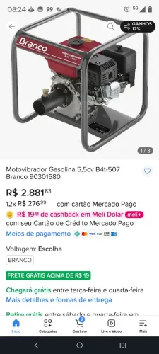 Bomba Motovibrador Gasolina 5,5cv B4t-507 Branco *