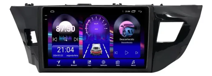 Central Multimidia Android 14 9 Pol.. 4Gb/64Gb c/ Carplay e Android Auto Corolla 15/17