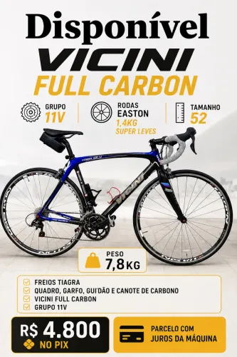 Bike Speed Carbono 51 - 7,8 kg - Rodas Easton EC90SLX - 11v
