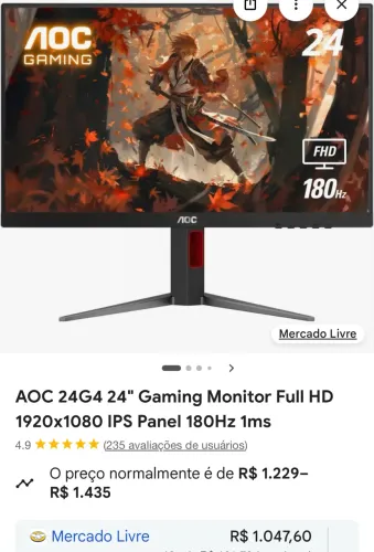 Monitor AOC 180Hz + braço articulado.c/NF