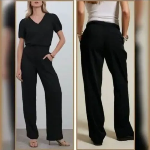 Calça Alfaiataria Feminina Social Preta Executiva Lisa