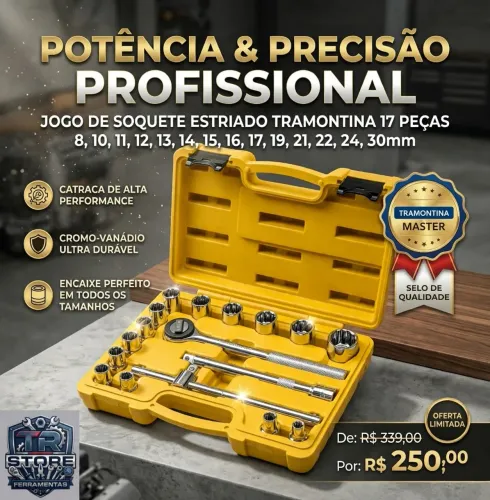 MALETA DE SOQUETE ESTRIADO TRAMONTINA MASTER 17 PEÇAS