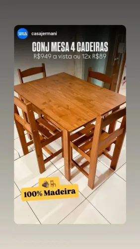 Mesa de 4 cadeiras 100% madeira