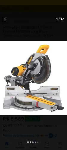 Serra Meia Esquadria 12" Dewalt Modelo DWS780 com Braço Telescópica Potência de 1675W