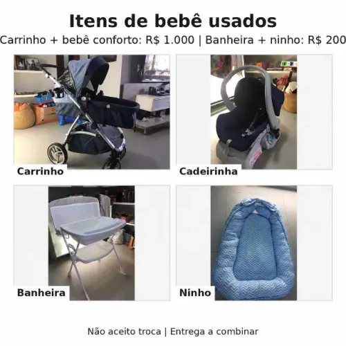 Carrinho de bebê com bebê conforto + banheira e ninho