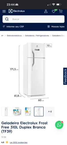 Geladeira Electrolux Frost Free 310L Duplex Branca (TF39)