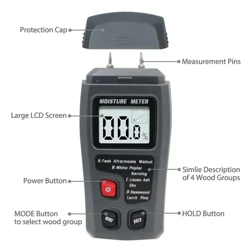 medidor digital de umidade para madeira (modelo EMT01 / MT10).
