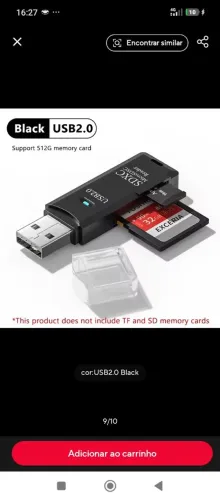 Adaptador leitor de cartão de memória usb