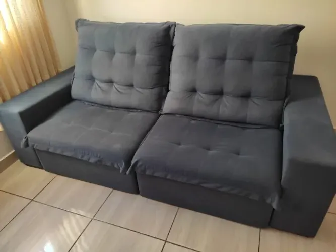 Sofá Azul Escuro 4 lugares retrátil Inclinável