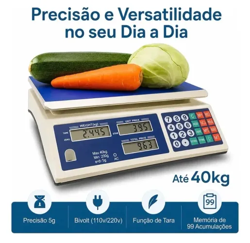 Balança Digital Eletrônica Comercial 40kg Mercado Azul Hold On (receba em casa) NOVA